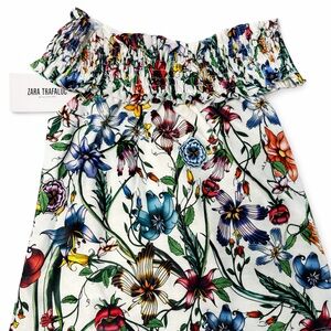 Zara Trafaluc Floral Off-Shoulder Top - White Multi